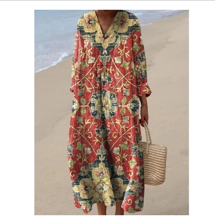 3d Printed Round Neck Pullover Fashion Popular Stitching Ladies Dress