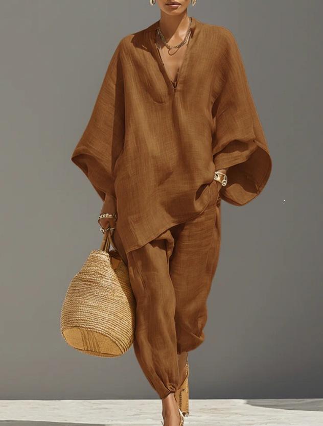 Casual Relaxed And Loose Pure Color Shirt Set