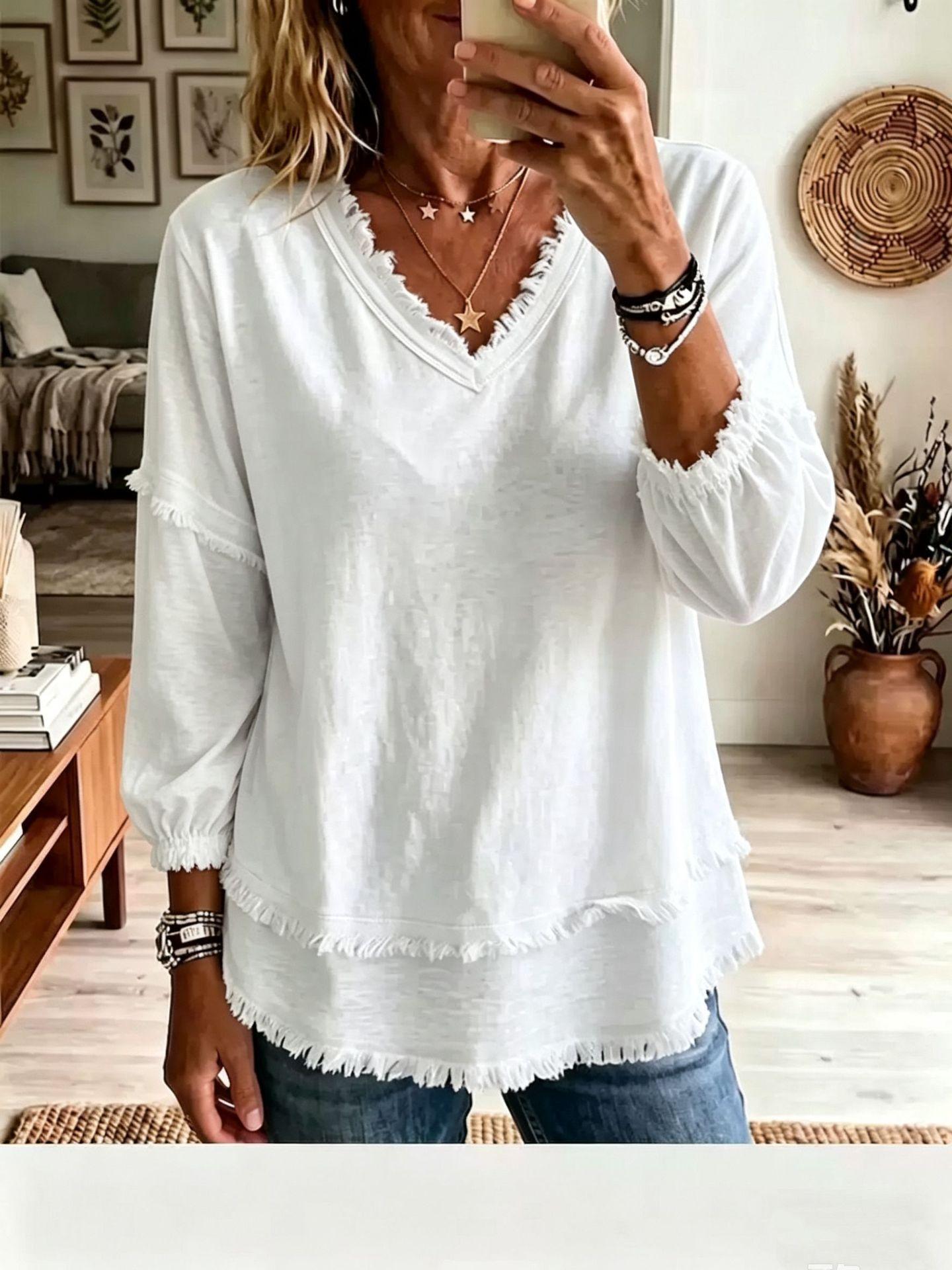 Women's Fashion Long Sleeve Top - Casual Loose Fit Blouse For Daily Wear