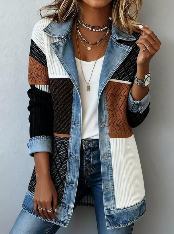 Fashionable Elegant Slim-fit Long-sleeve Patchwork Coat For Women