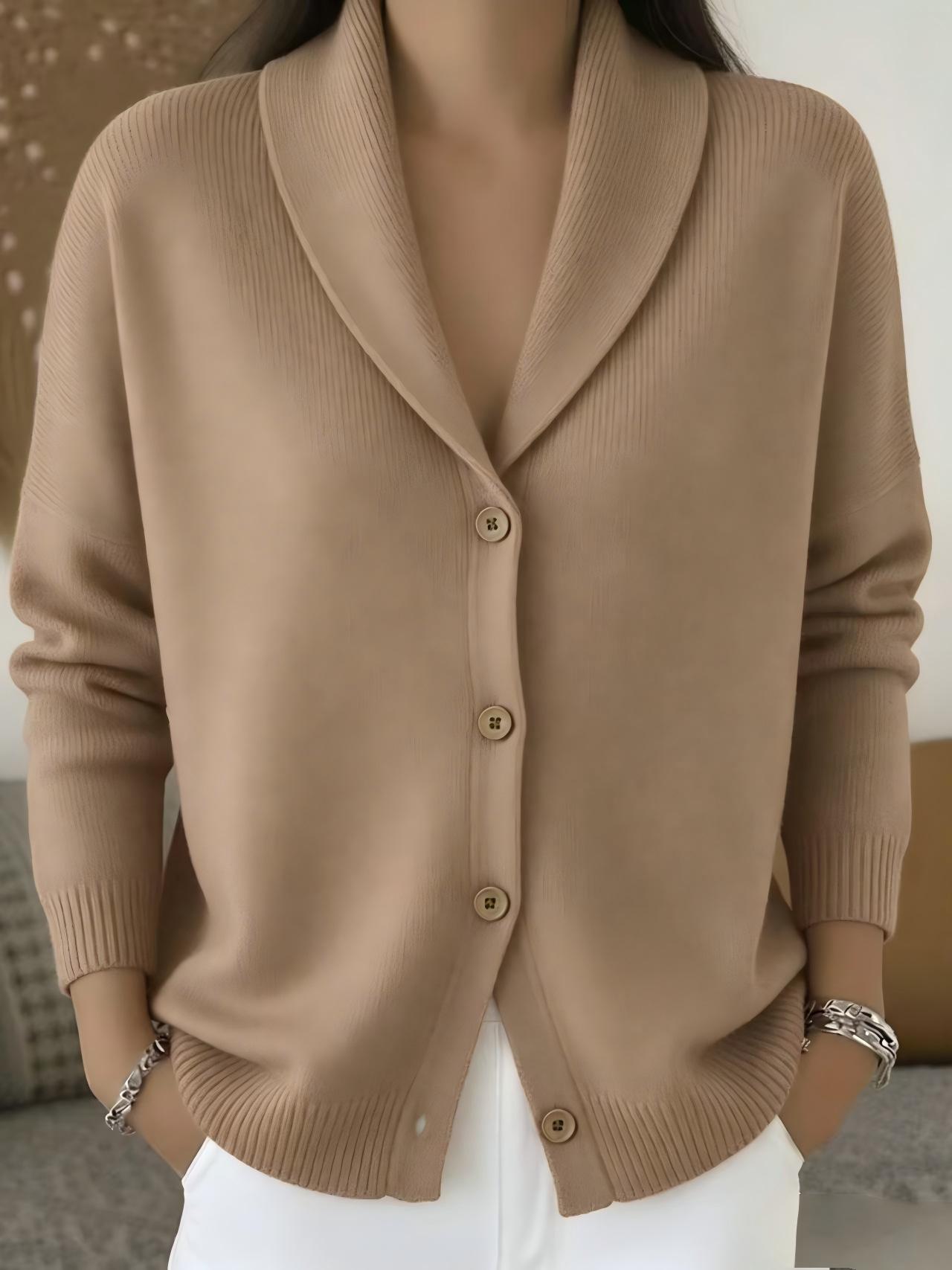 Womens Knitted Cardigan Loose-Fit Lazy Style Soft And Cozy Notch Lapel Solid Color Long-Sleeve Sweater