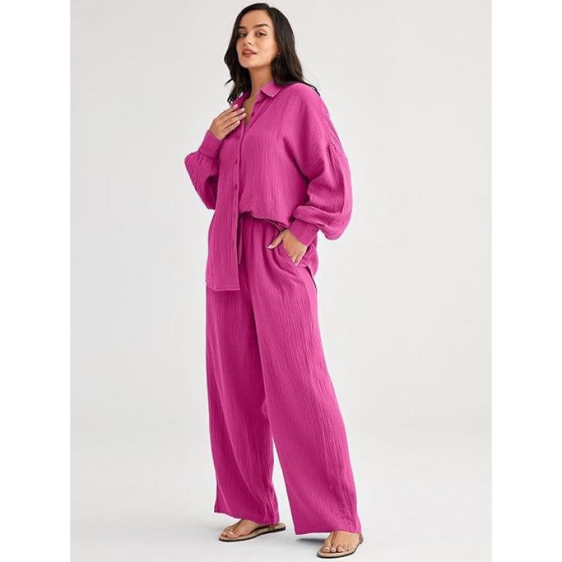 Large Quantity In Stock 2026 Cross-Border Amazon New Fashion Set Loose Casual Top Wide-Leg Pants Two-Piece Set For Women