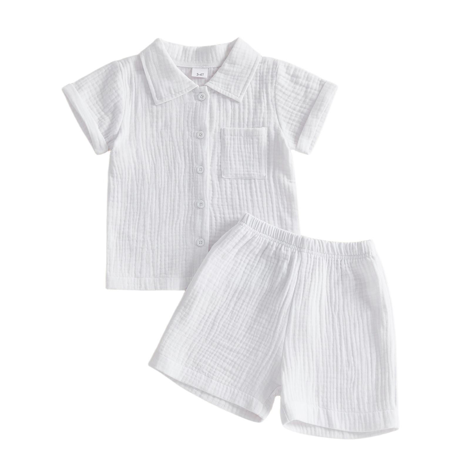 Wrinkled Fabric Casual Short-sleeve Lapel-collar Shirt And Shorts Set