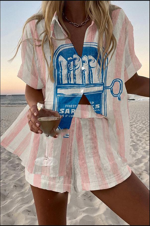 Digital Printing Top Women's Suit Two-piece Set