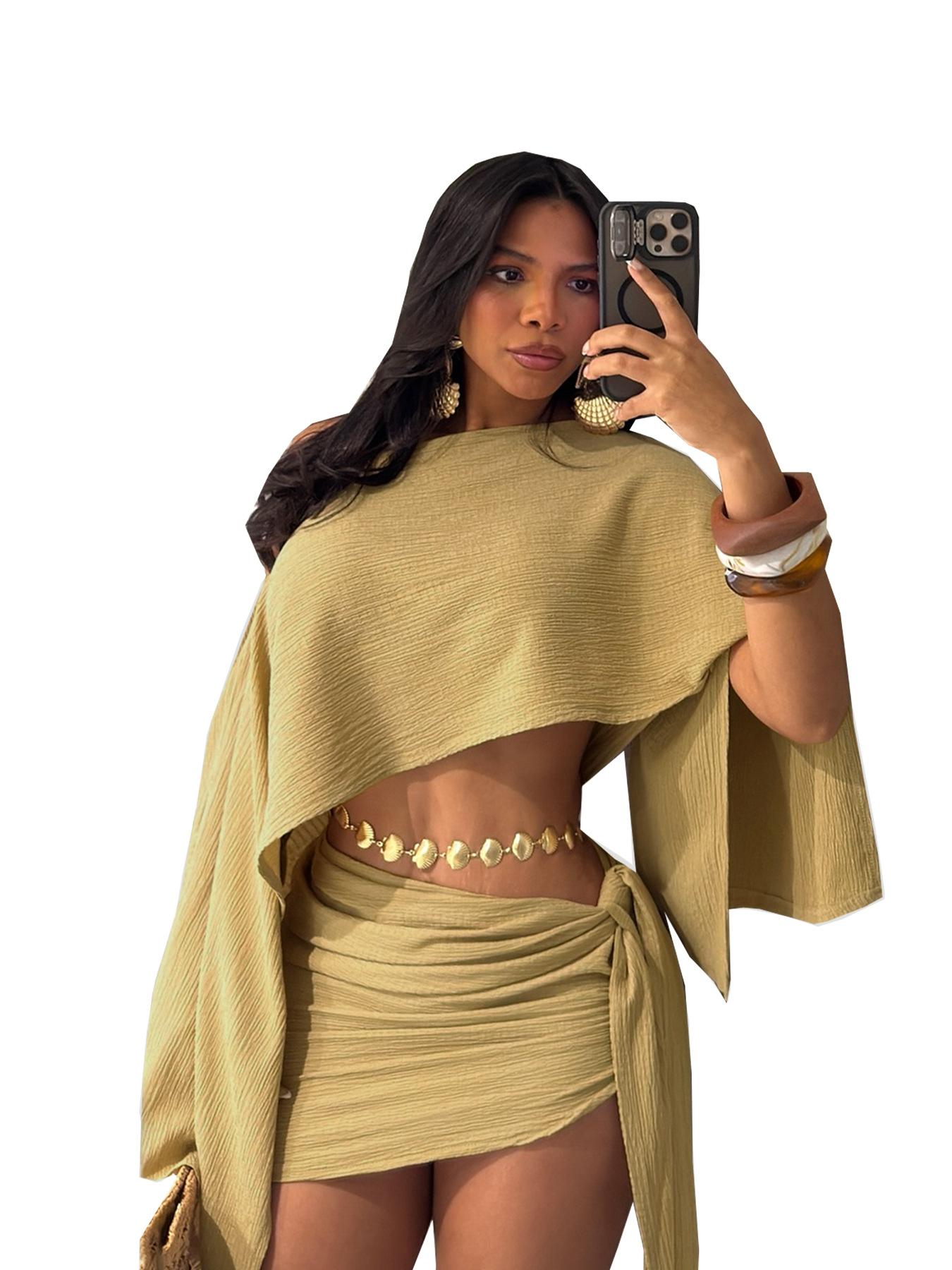 Off-shoulder Top And Tie-front Bodycon Skirt Set