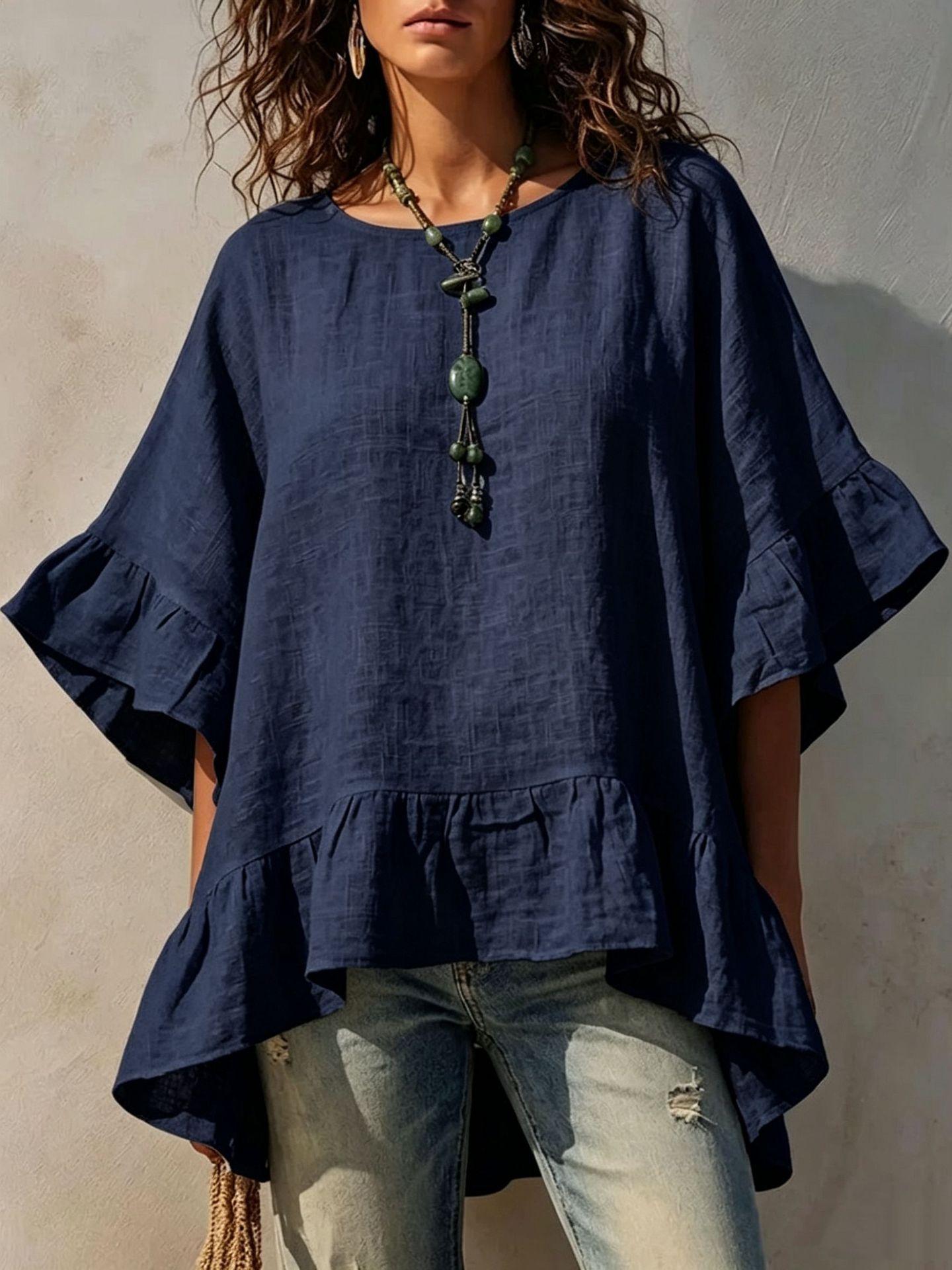 Women's Irregular-hem Cotton-linen Shirt