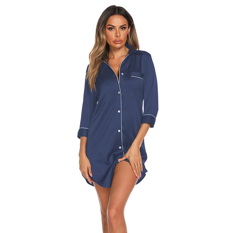 Simulation Silk Mid-length Nightdress Loose-fitting Suitable For Both Lounging At Home And Stepping Out