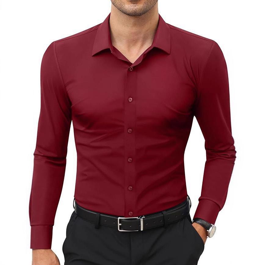 Mens Slim-Fit Solid-Color Work Shirt From Europe And The US