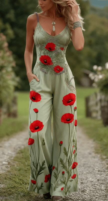 Women's Jumpsuit, Lightweight And Elegant, Fashionable Printed Sleeveless Casual Suspender Jumpsuit