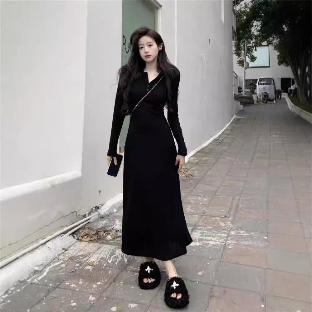 Pure Desire Dark Gray Long-sleeve Knitted Dress
