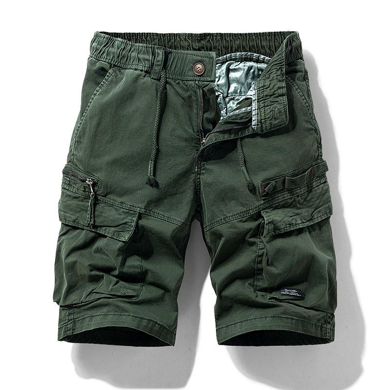 Solid-color Loose-fit Cargo Shorts For Men