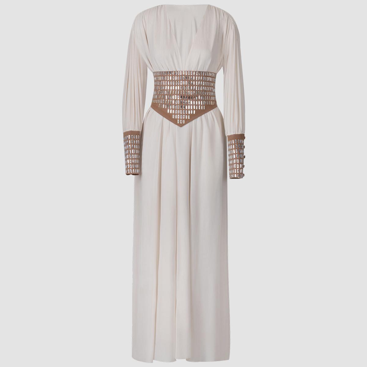 Deep V Long Sleeve Diamond Waist Maxi Dress