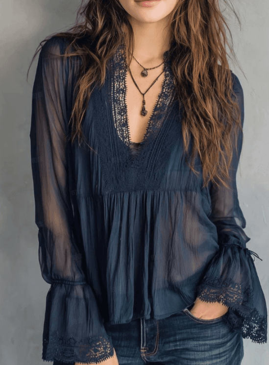 Deep V-Neck Bell Sleeves