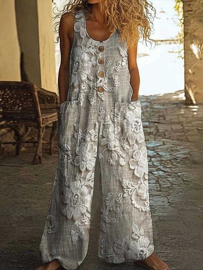 Women's Vest With Pockets Fashion Floral Jumpsuit