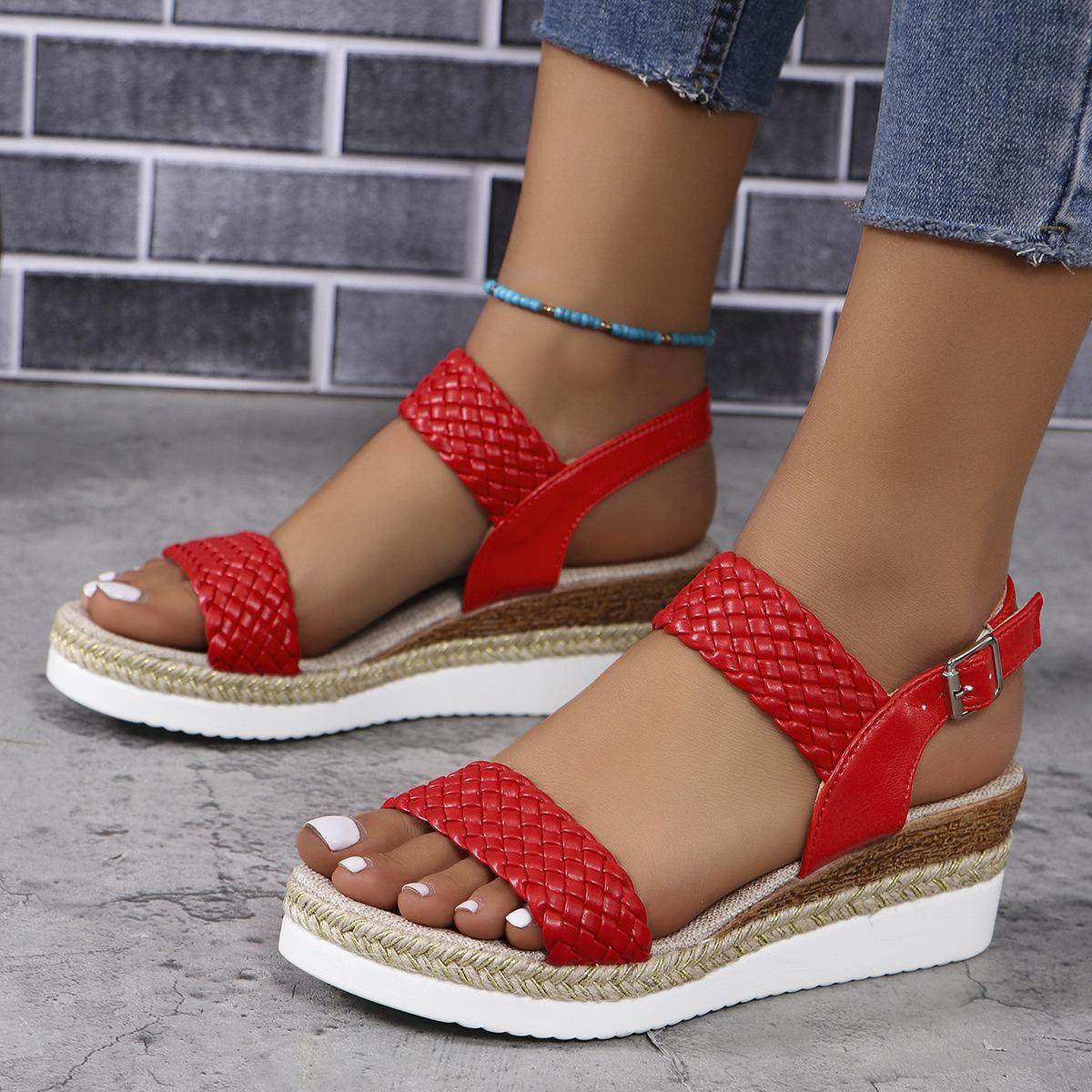 Fashionable Open-toe Round-toe Thick-soled High-heeled Slides For Outdoor Wear