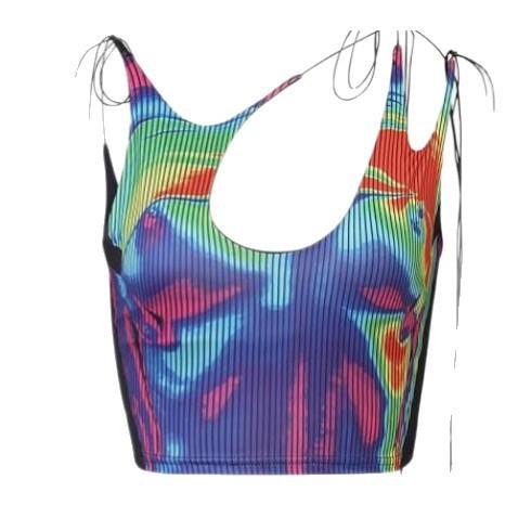 Hollow-out Asymmetrical Lace-up Abstract-print Camisole