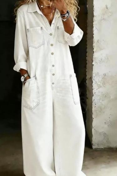 Women's Casual Denim Jumpsuit With Front Pockets