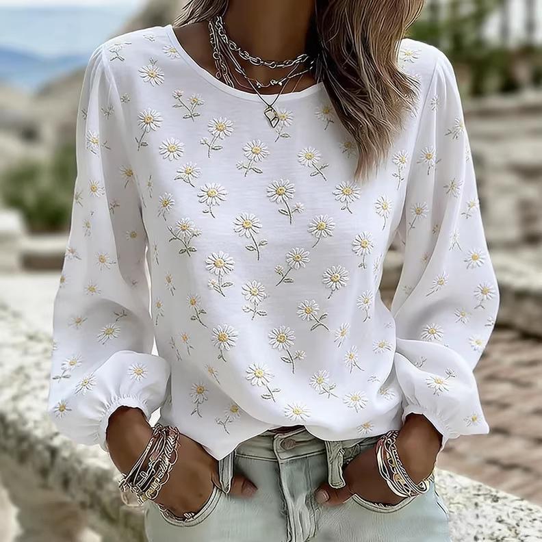 Womens Crew-neck Printed Long-sleeve Top
