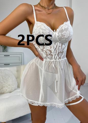 Women's Lace Chemise Nightgown Sling Home Pajamas Garter Set