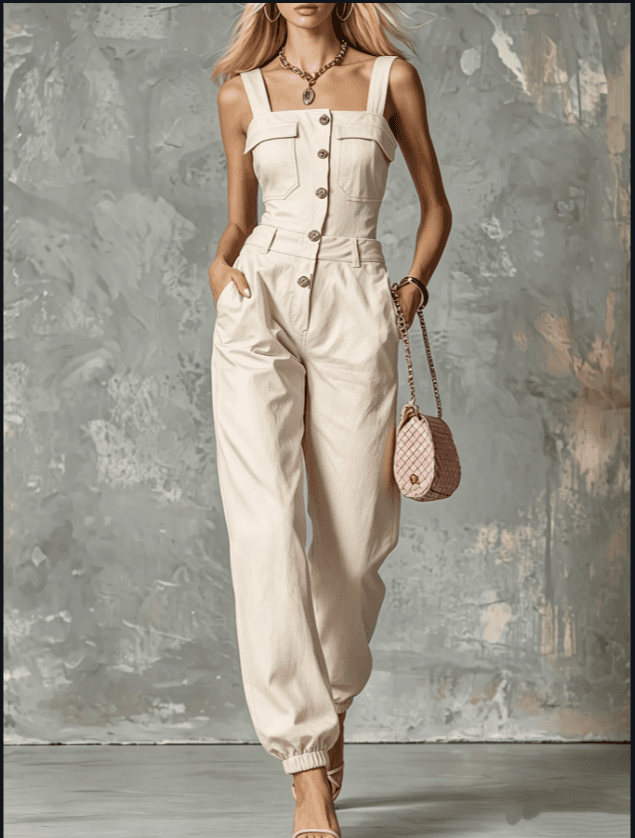 Milk Apricot Mist Island Cargo Strap Jumpsuit