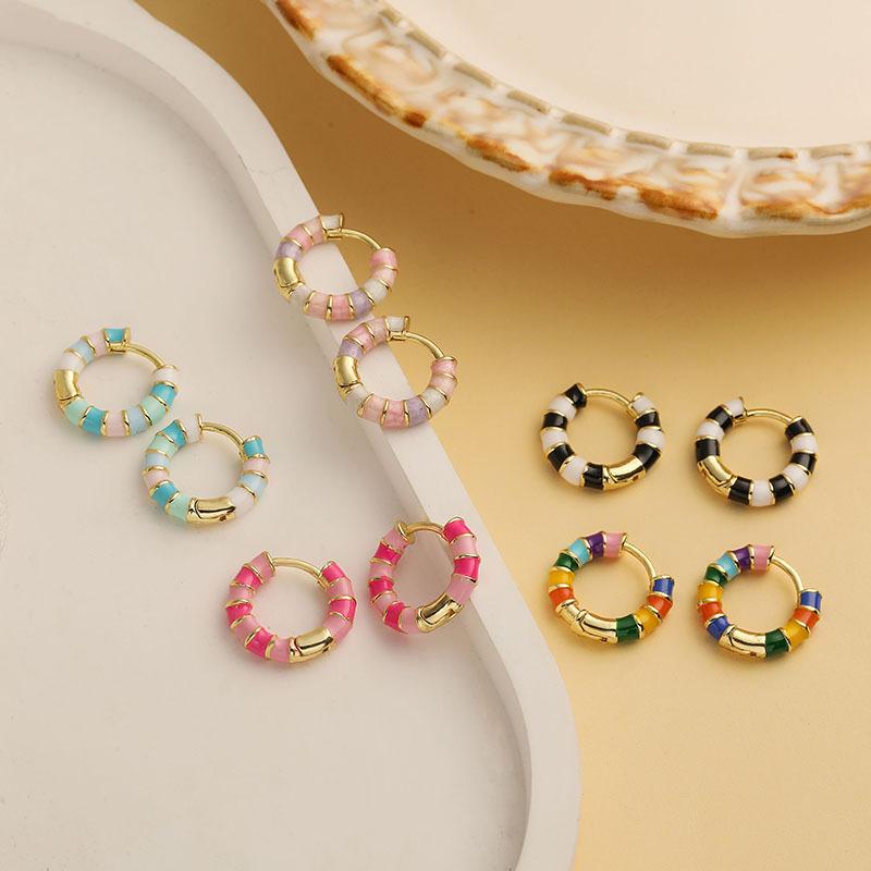 Colorful Dripping-Oil Circle Bamboo-Section Ear Clips