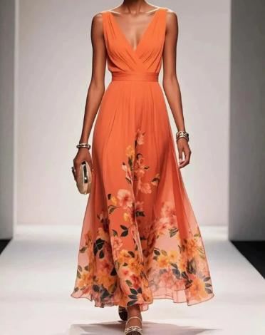 Sexy Vest Chiffon Printed Dress
