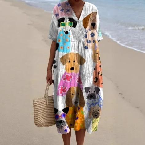 Plus Size Women's Blouse Short Sleeve Dress Creative Fish Pattern Vacation Style Dress Factory
