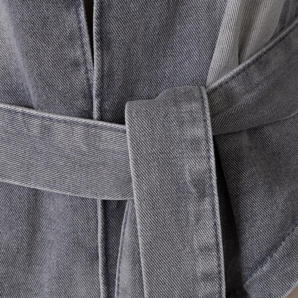Denim Tie Long Sleeve Top & High Waist Pants Set