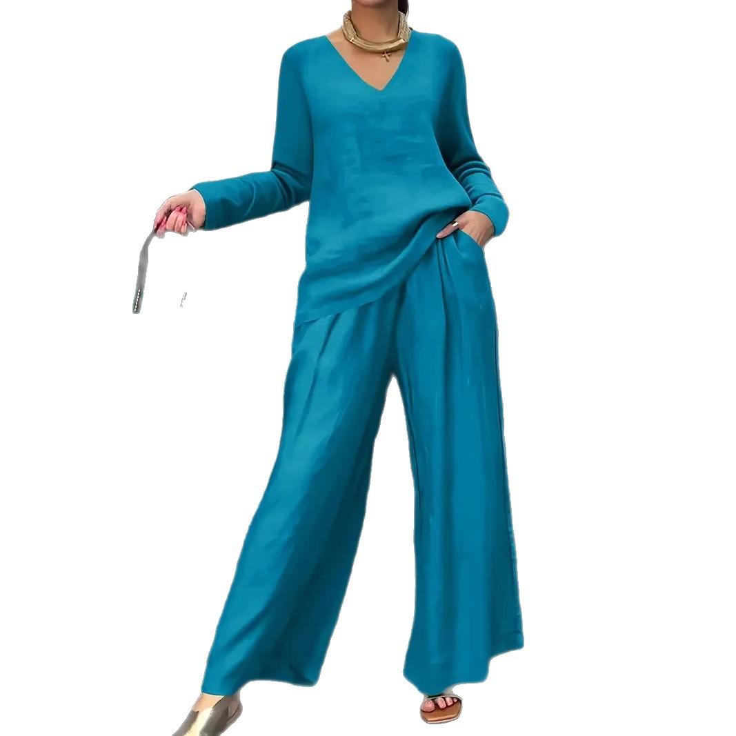 Womens Solid Color Casual Travel Set With Long Sleeves