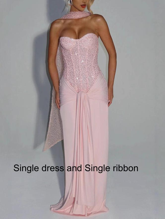 Pink / L / Single dress and Single ribbon