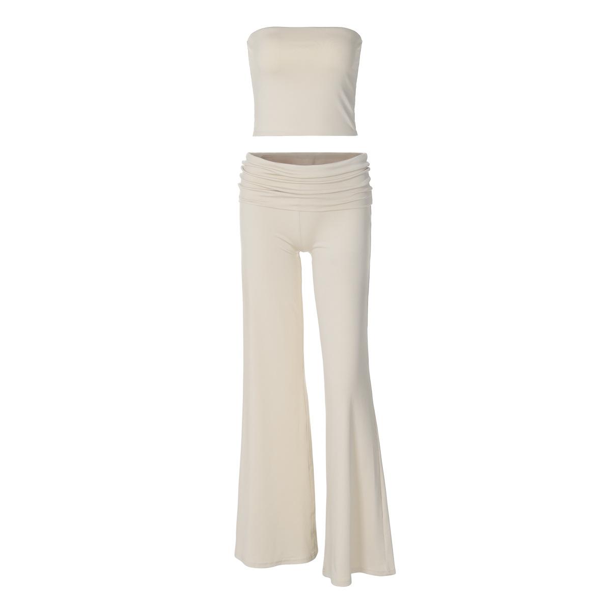 New Pure Color Tube-top Top Flared Pants Fashion Slim Suit