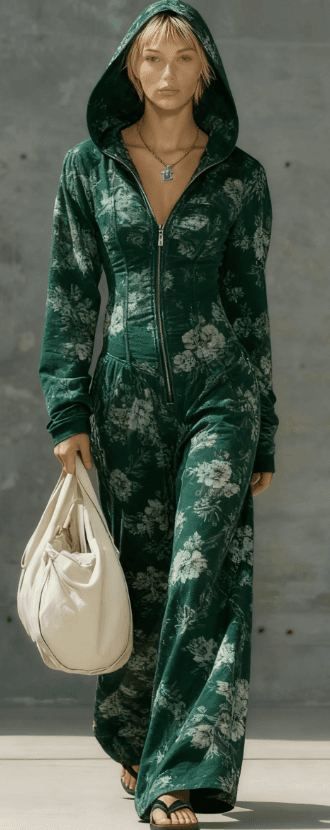 Fashionable Leisure Women's Long-Sleeved Hooded Jumpsuit