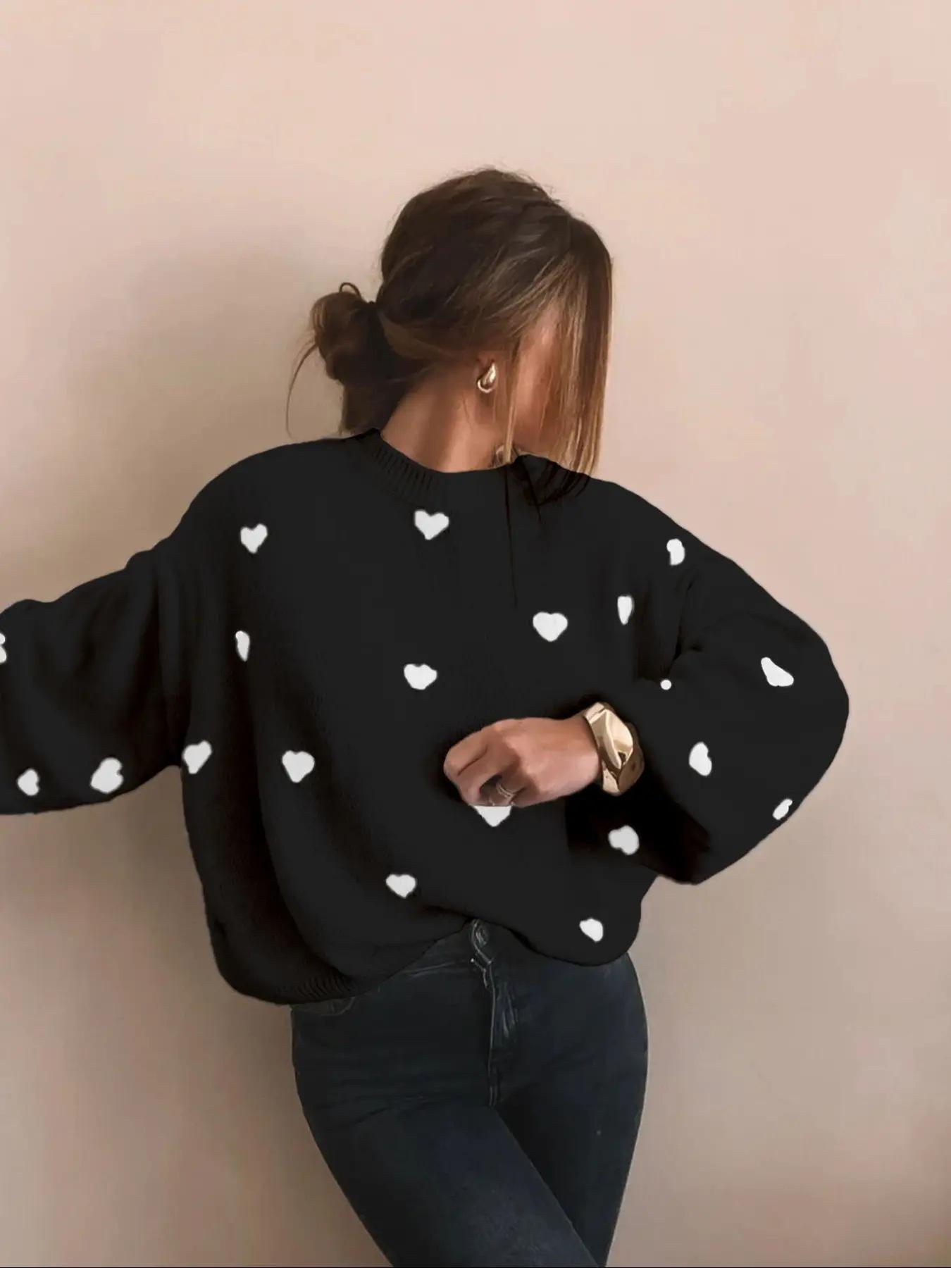 Heart Knitted Women's Leisure Pullover Sweater