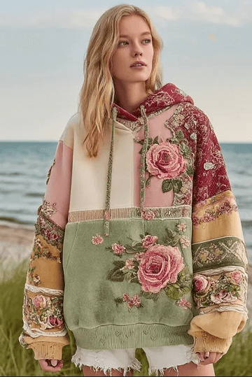 Vintage Hooded Jacket Versatile Lace-up Printed Sweatshirt