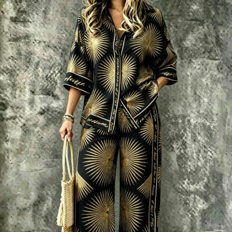 Spring Summer Womens Shirt Set With Digital Print