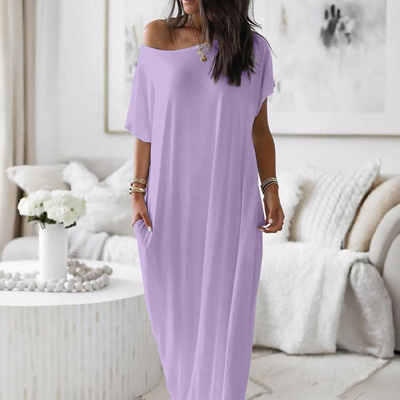 Women's Solid Color Short Sleeve And Long Pattern Casual Dress