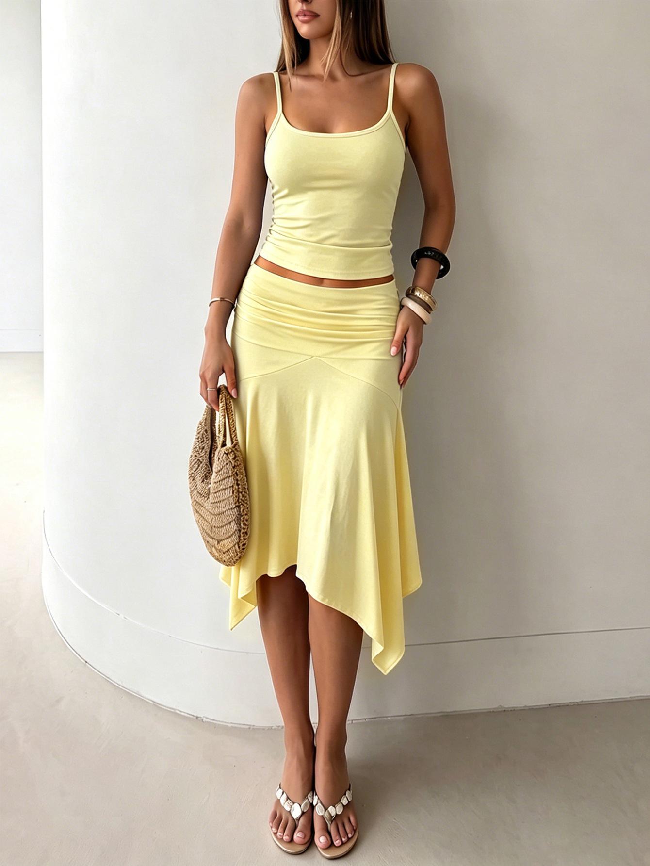Womens Off-shoulder Midriff-baring Top And Skirt Set For Women