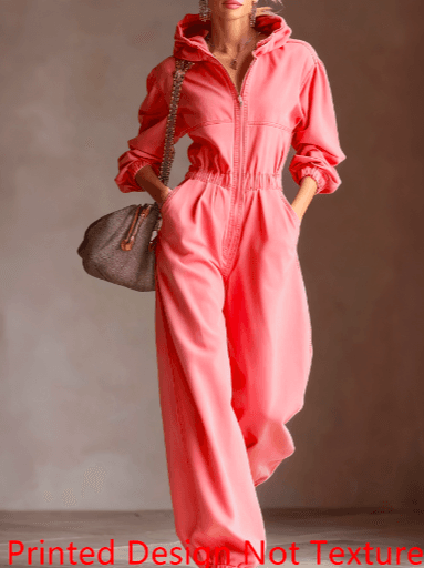 Vintage Plaid Hooded Waist-cinched Jumpsuit, Casual Loose Long-sleeved Jumpsuit