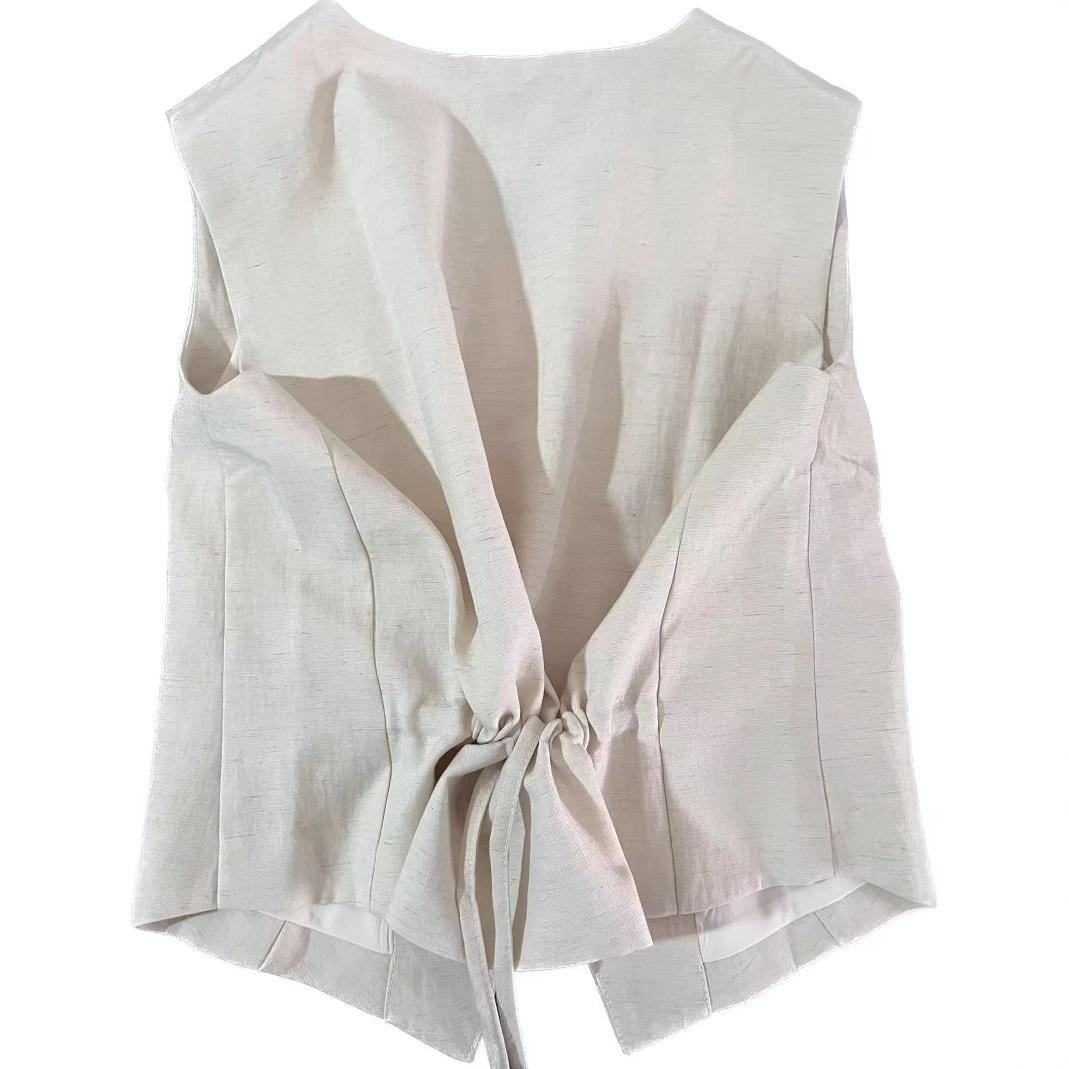Linen Tencel Vest And Wide-leg Long Pants Two Pieces Set