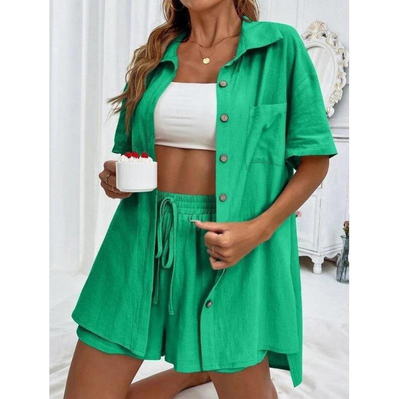 Womens Fashion Casual Shirt And Shorts Set