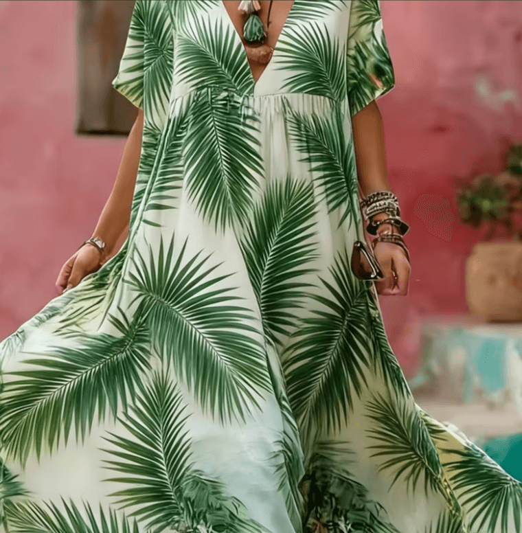 Women's Printed Elegant V-Neck Long Dress