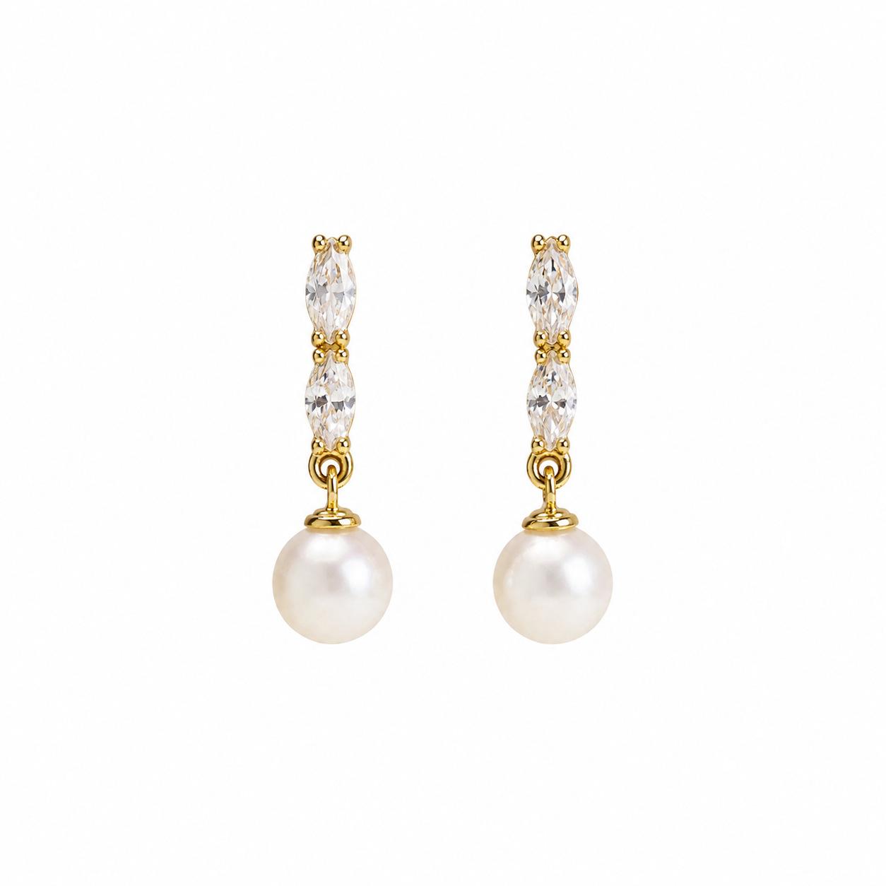 Micro-pave Marquise-cut Zircon And Pearl Pendant Stud Earrings