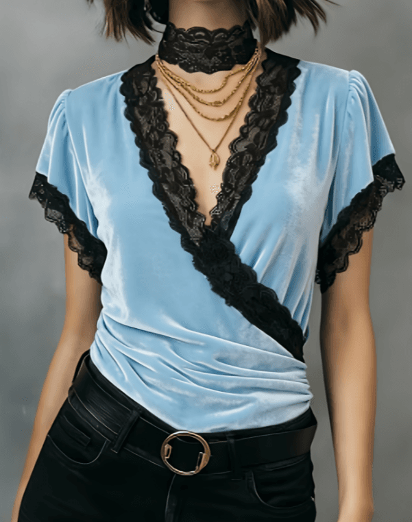 Lace-trimmed V-neck Women's Long-sleeved Slim-fit Shirt