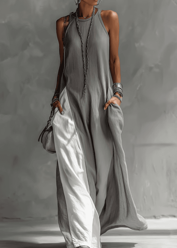Hanging Neck Contrasting Wide Leg Jumpsuit