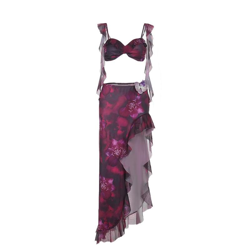 French Street Vacation Frill Printing Suit