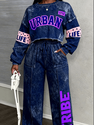 Casual Crew Neck Long-sleeved Sweatshirt And Trousers Two-piece Set