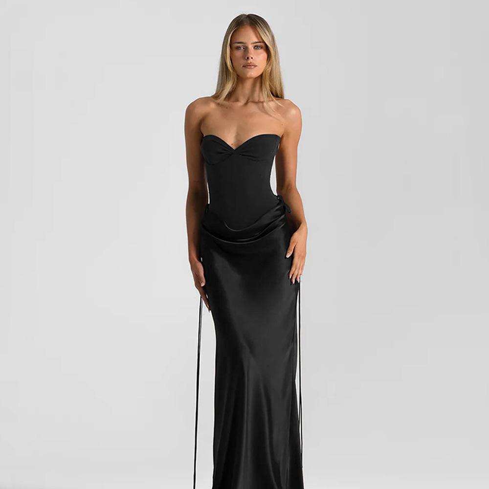 New Sexy Solid-color Slim-fit Long Dress With Tie-dye Accents Two-piece Set