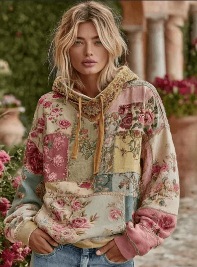 Vintage Hooded Jacket Versatile Lace-up Printed Sweatshirt