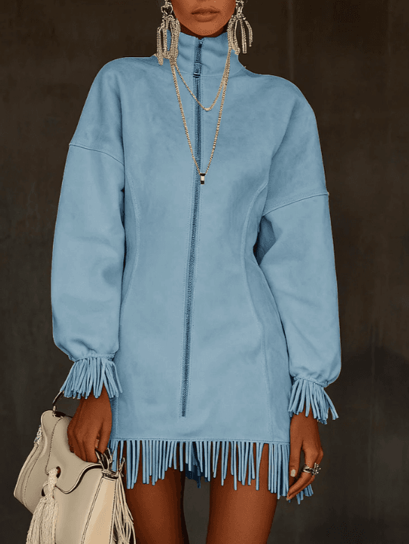Women's Casual Tassel Zipper Sweatshirt Dress