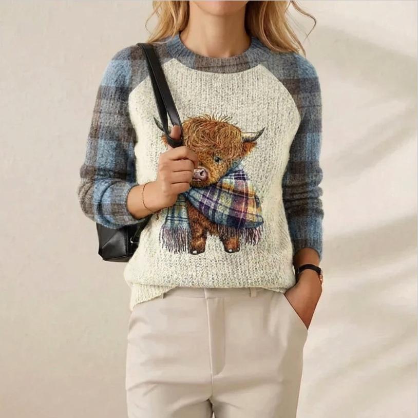 Anti-pilling Knitted Sweater With A Little Bear Print For Women